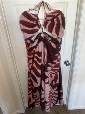 Peppermayo Maxi Dress in Burgundy & Blush Leaf Print